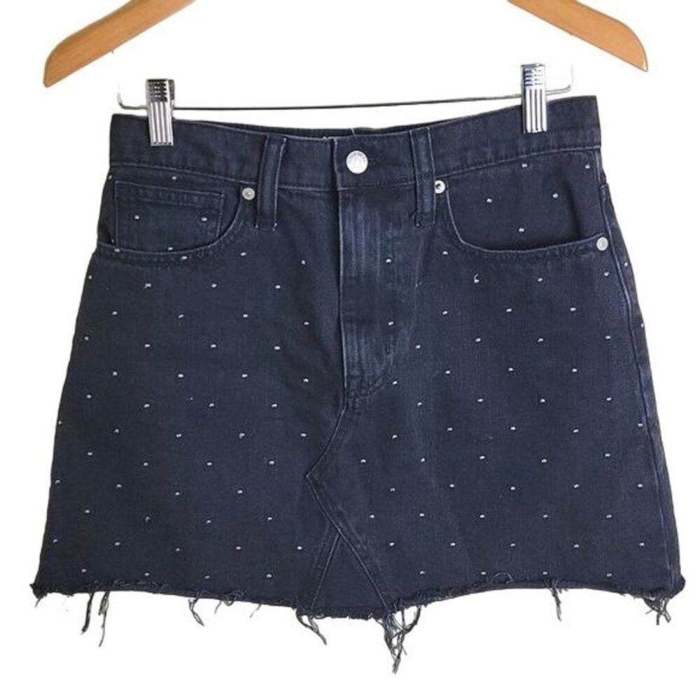 Madewell Rigid Denim A-Line Metallic Dots Black Skirt size 27